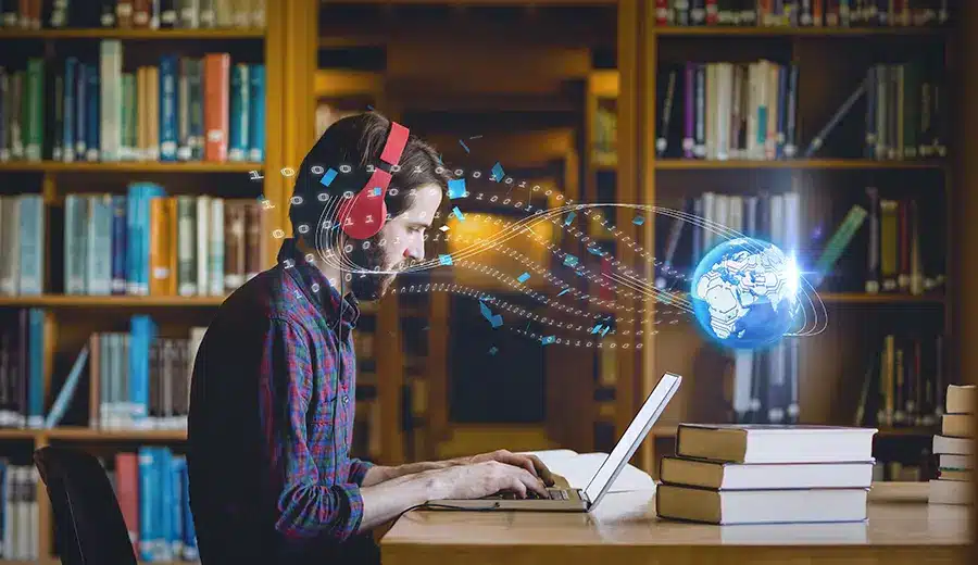 Student using AI on laptop