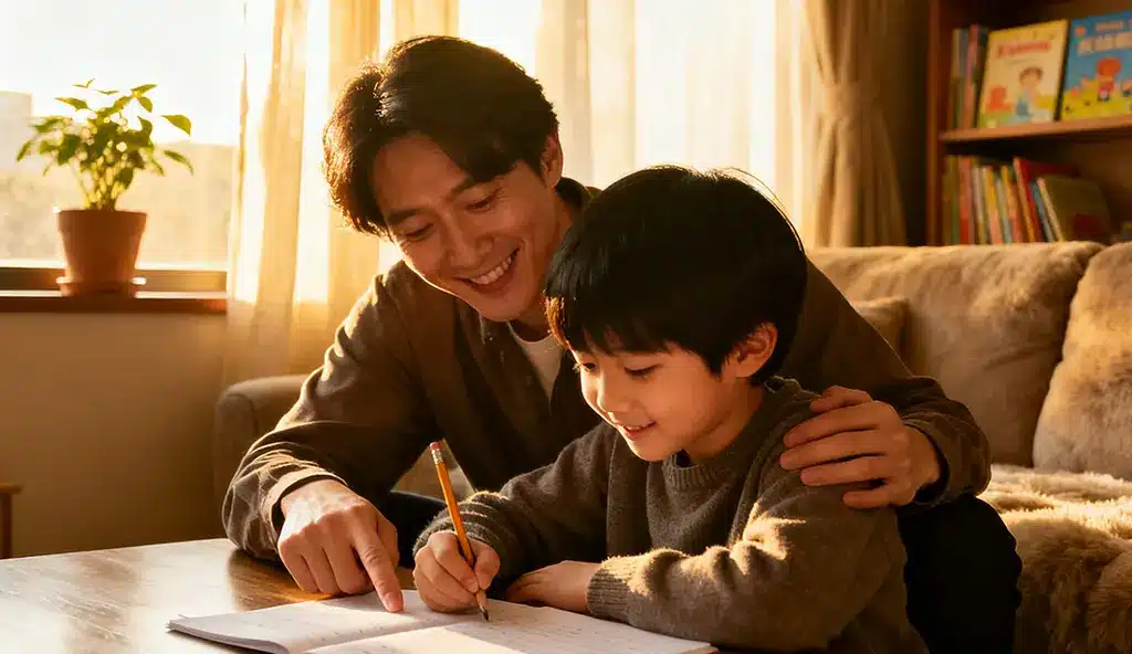 Parents helping is son