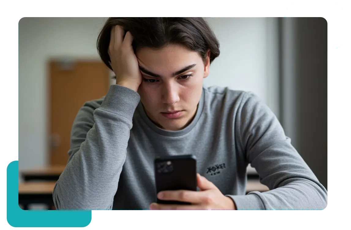 Student at school, demoralized by social media.