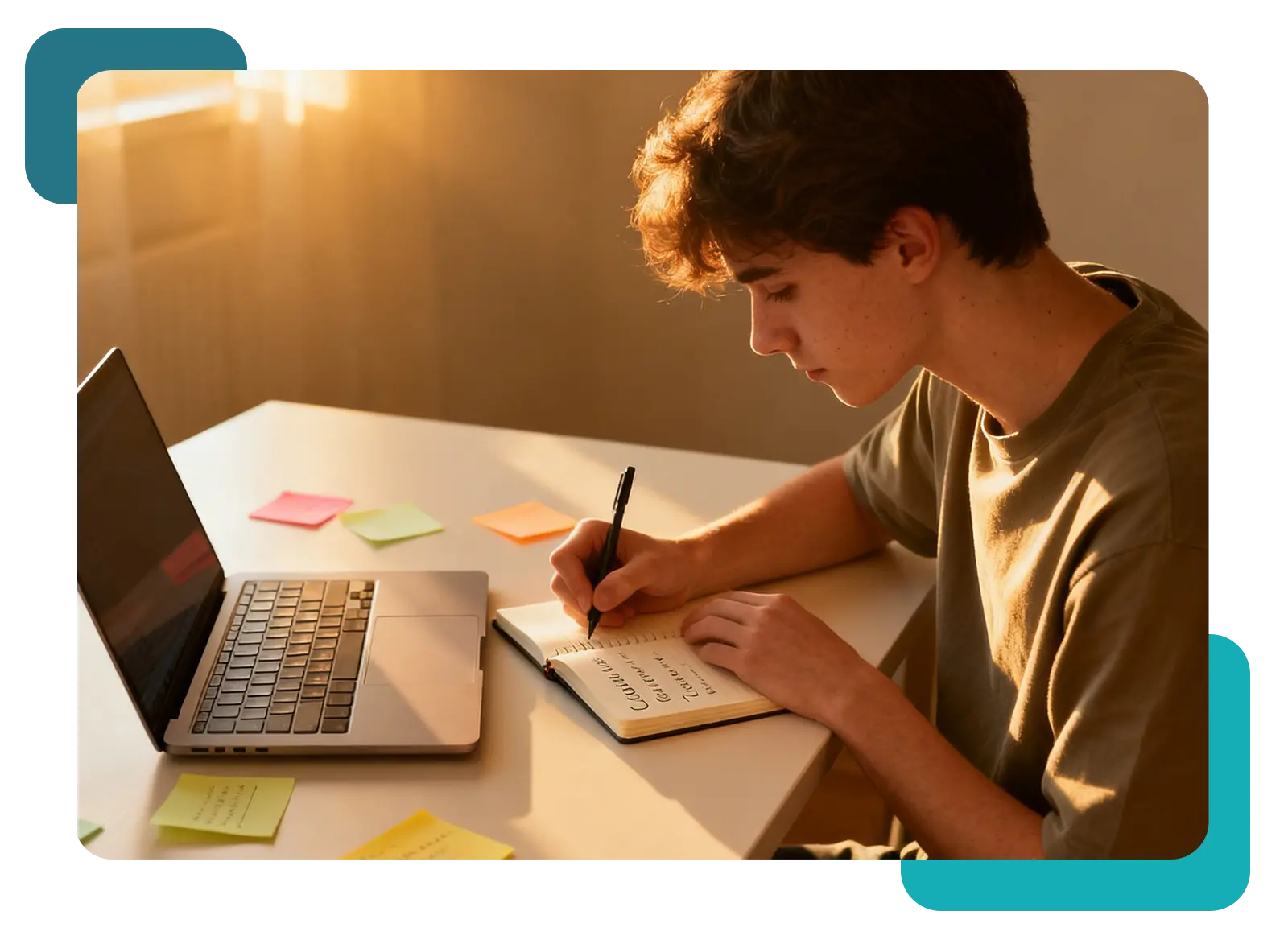 Student focused on studying, avoiding distractions.