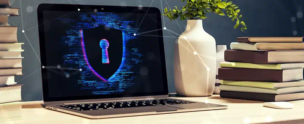 Laptop displaying a security program on the screen.