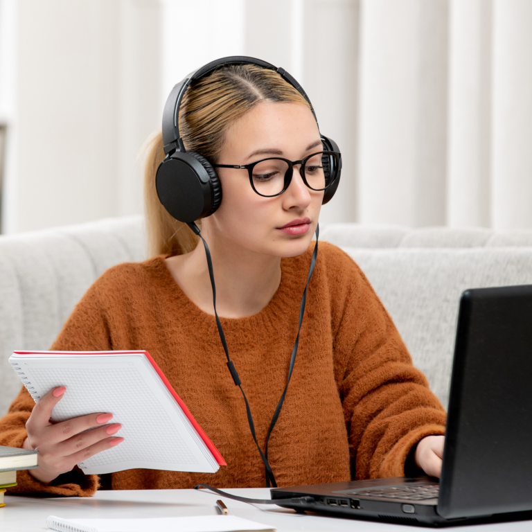 Girl studying with her laptop